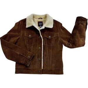 Vintage GAP Suede Trucker Jacket with Shearling Lining Western Sawtooth Yoke